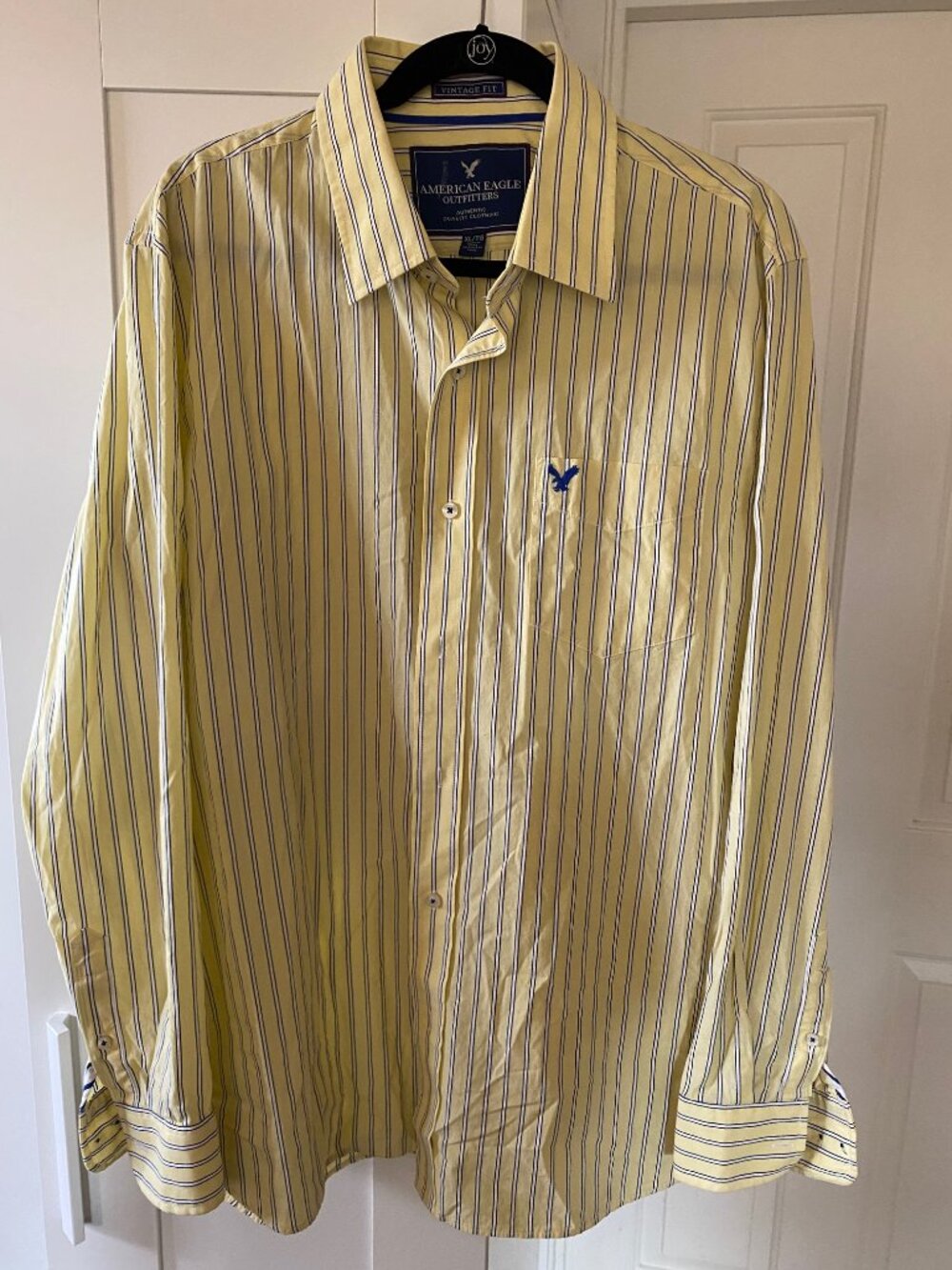 American Eagle Men Vintage Fit Button Down Shirt Yellow Striped XL Long Sleeves